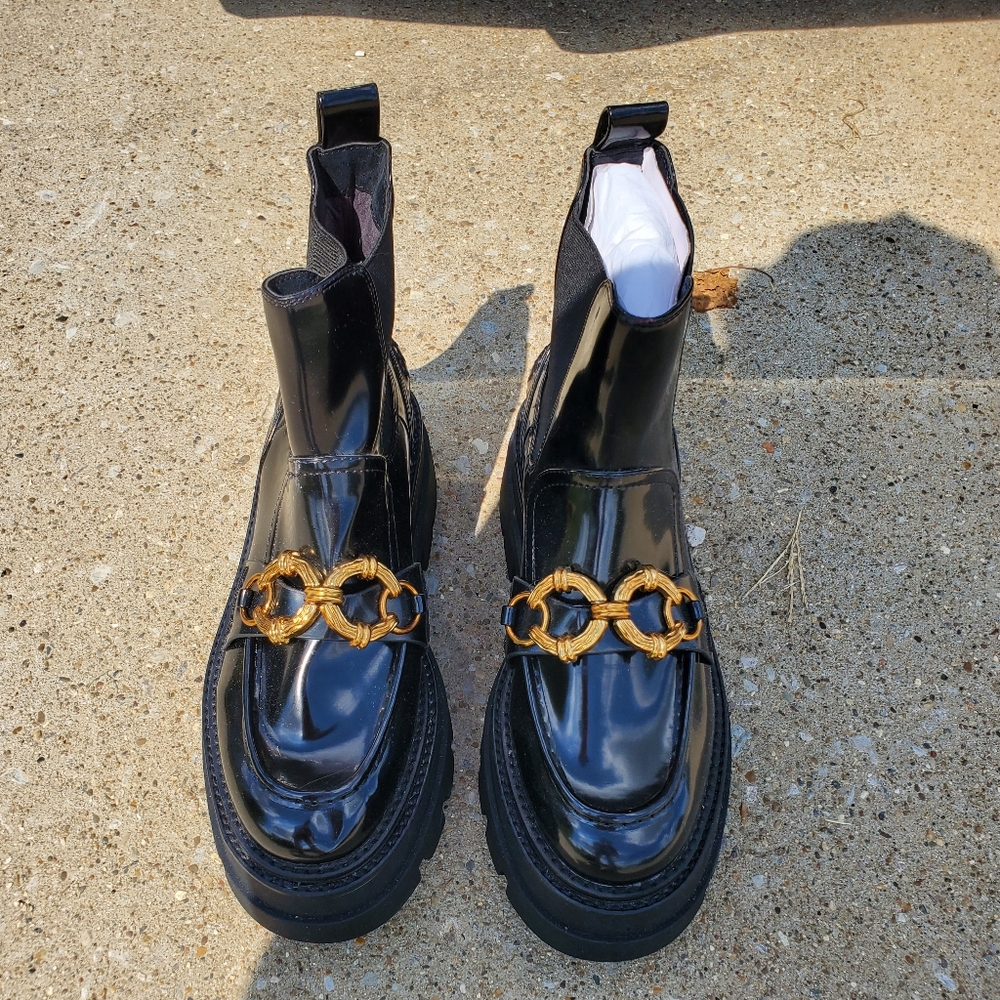 Size 9 Circus NY Black Faux Leather Platform Boots